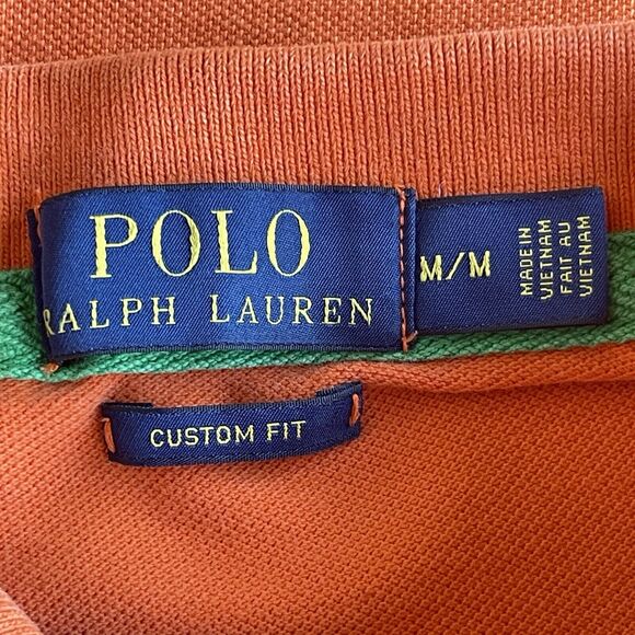 Polo Ralph Lauren Polo Shirt Men Medium Custom Fit Big Pony Orange Casual Cotton - Picture 4 of 10